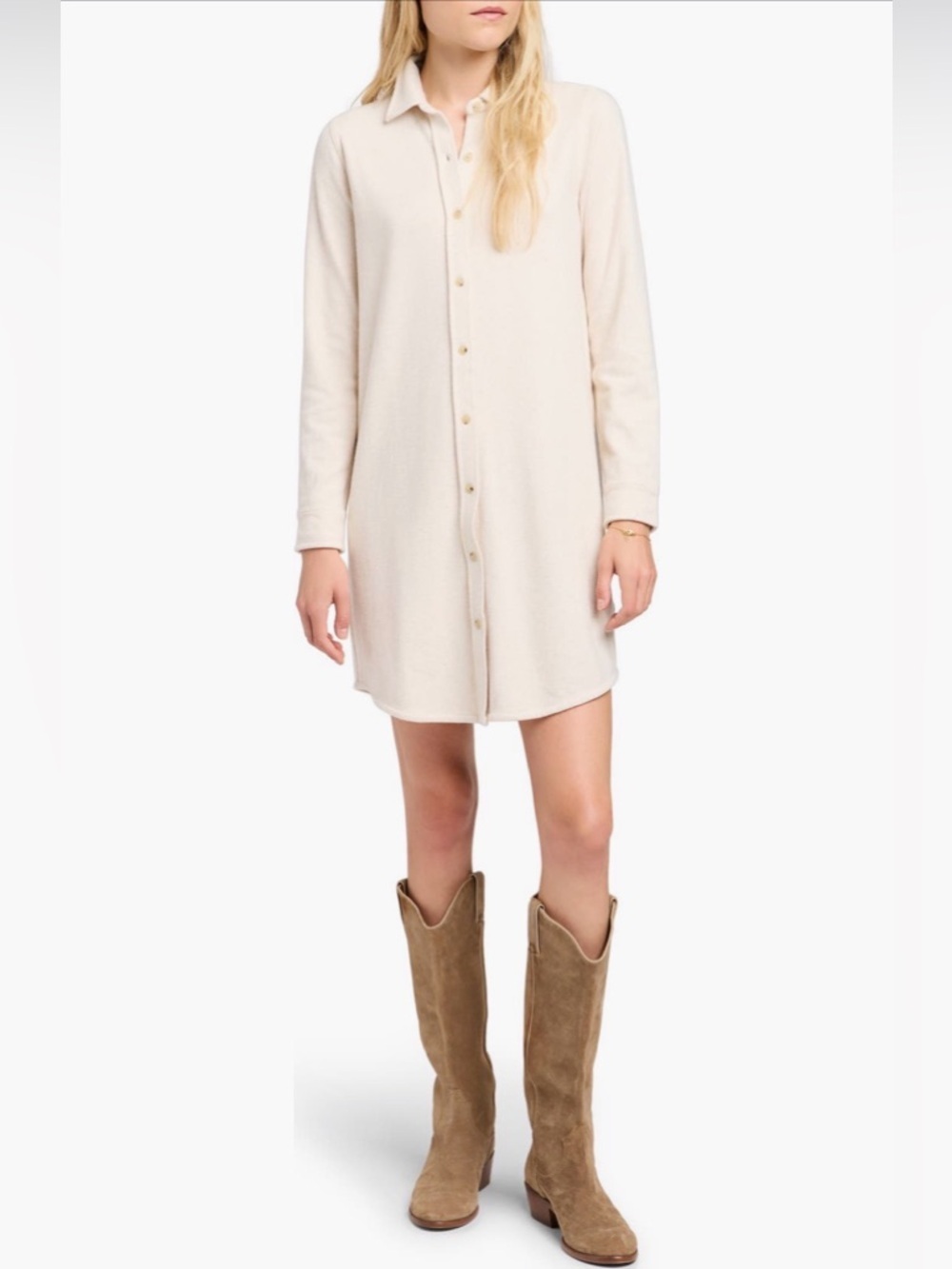 Faherty Legend Lightweight Sweater Shirtdress Long-Sleeve Button, Oatmeal, M
